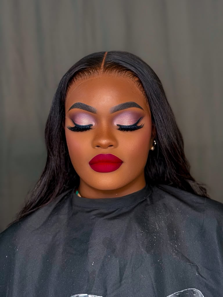 Purple Shimmer & Bold Red Lip