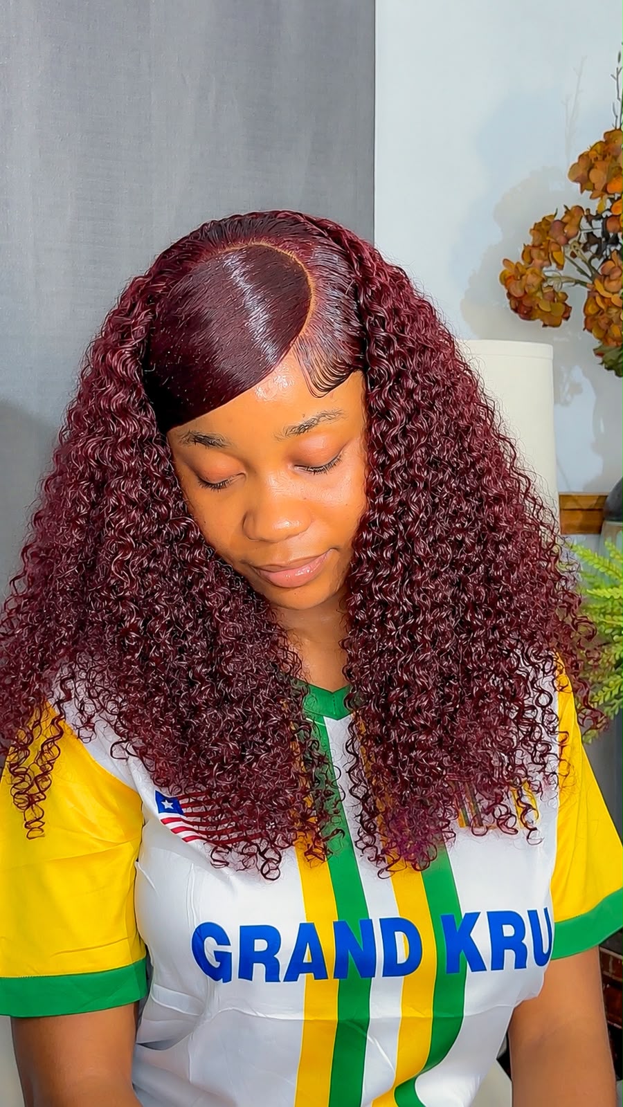 Burgundy Curly Wig Install