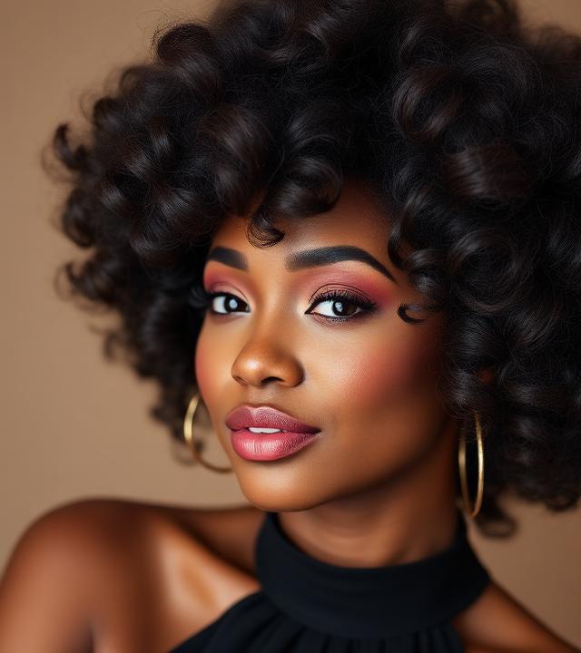 Voluminous curly beauty look